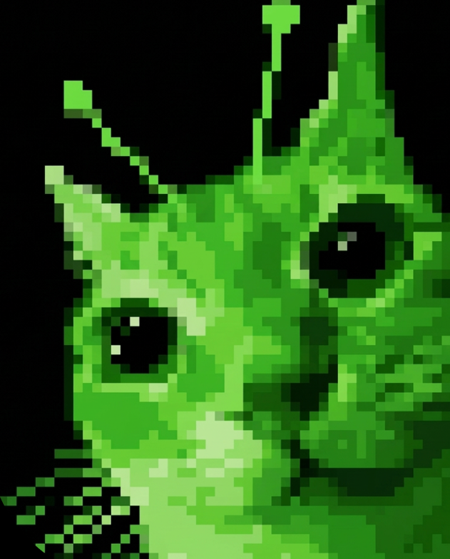 Пиксельный зелёный кот